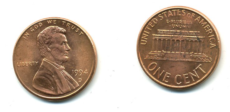 США 1 ЦЕНТ 1994 D, ЛИНКОЛЬН KM 201b цинк плакированный медью 46-848