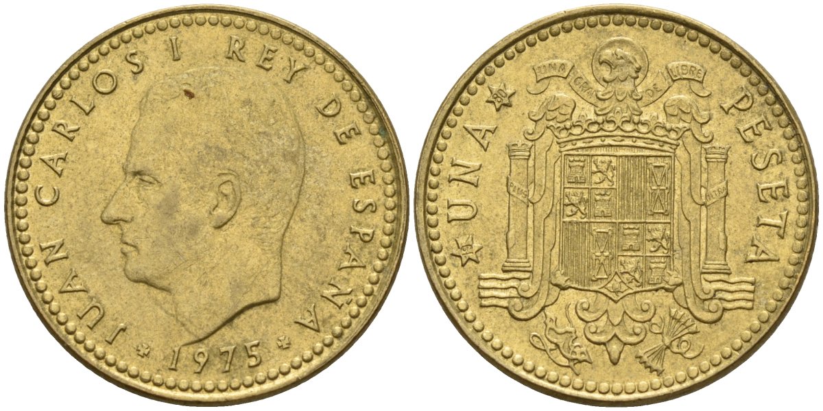 Испания 1 песета 1975 (80) Хуан Карлос I (1975-2014) KM 806 алюминиевая бронза 4155-442