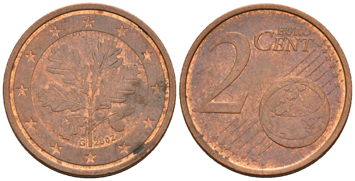 Германия 2 евроцента 2002 KM 208 сталь плакированная медью 4147-239