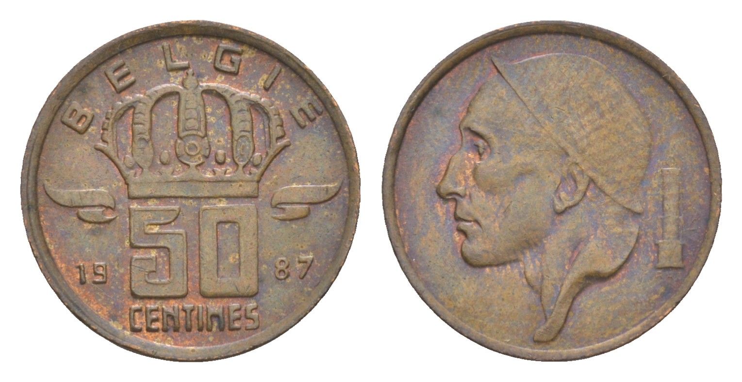 Бельгия 50 сантимов 1987 Belgie, Бодуэн I (1951-1993) KM 149 бронза 4169-1218