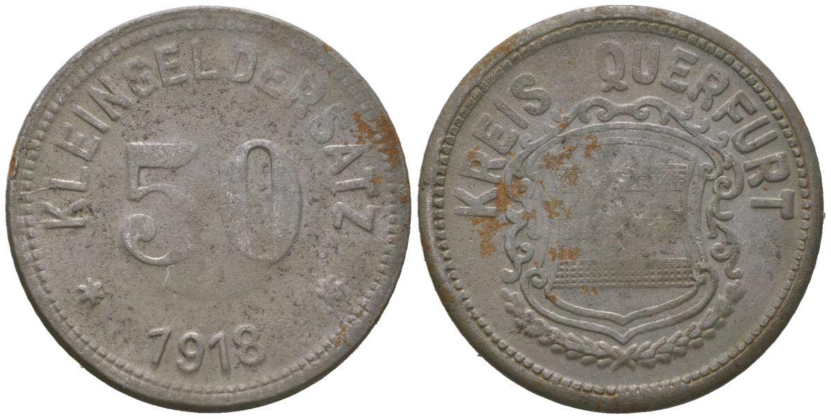 Кверфурт (Пруссия, Саксония) 50 пфеннингов 1918 Funck 435.4, Men05 21016.4, Men18 26260.4 железо 4586-956