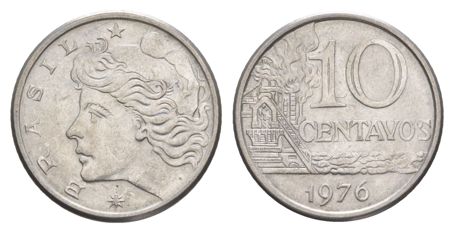 Бразилия 10 сентаво 1976 KM 578.1a нержавеющая сталь UNC 4644-437