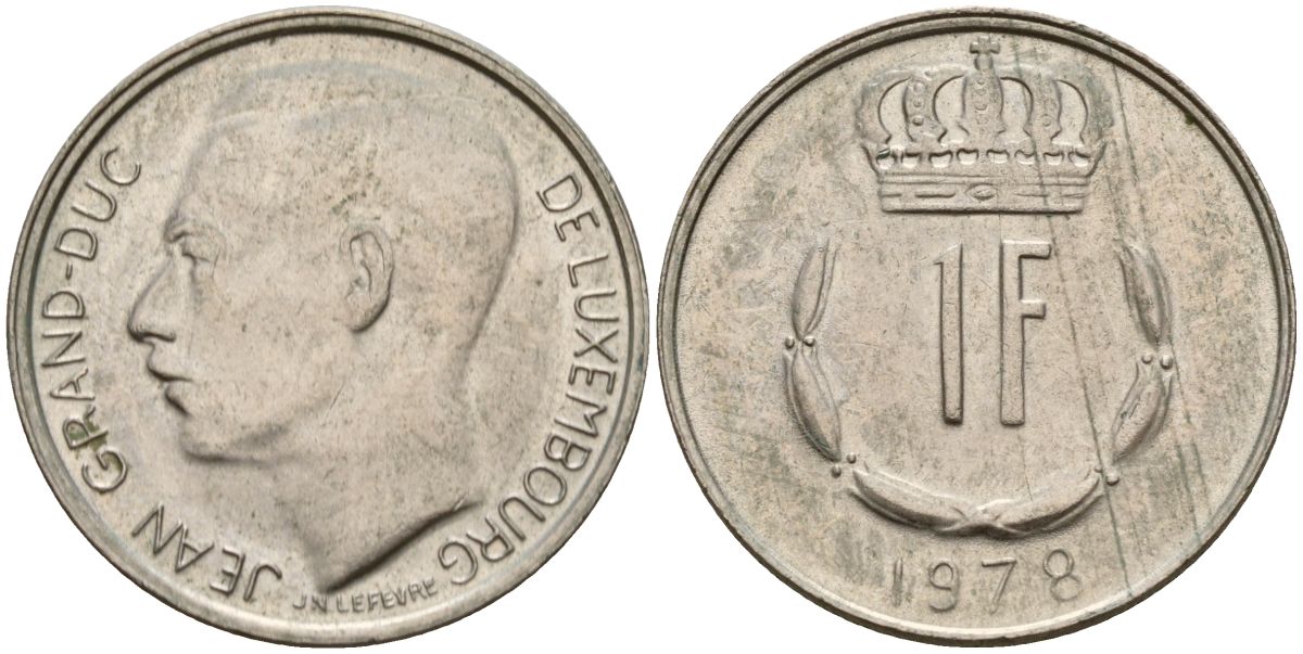 Люксембург 1 франк 1978 Великий герцог Жан (1964-1999) KM 55 медно-никель 4152-528