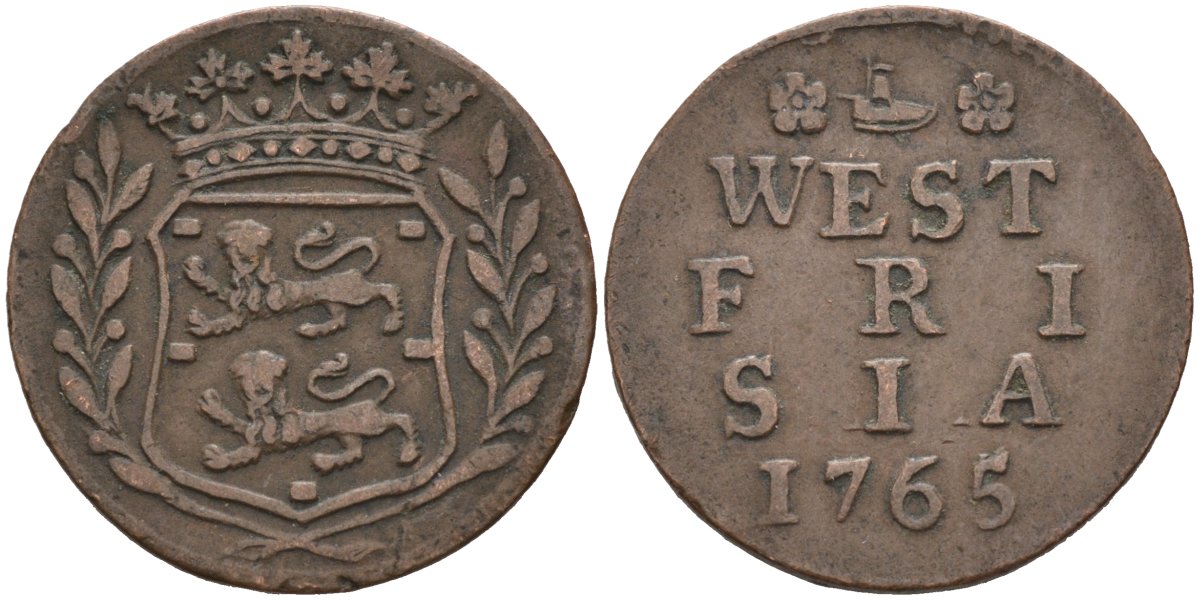 Западная Фризия (West Frisia), Нидерланды 1 дуит 1765 KM 125 медь 4577-212