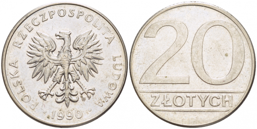 Польша 20 злотых 1990 MW KM 153.2, Parchimowicz 255b медно-никель 77-453