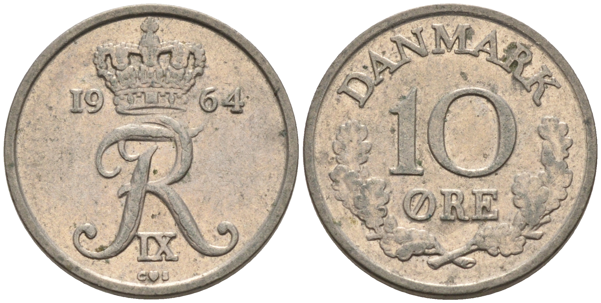 Дания 10 эре 1964 C; S, Фредерик IX (1947-1972) KM 849.1 медно-никель 4564-1222