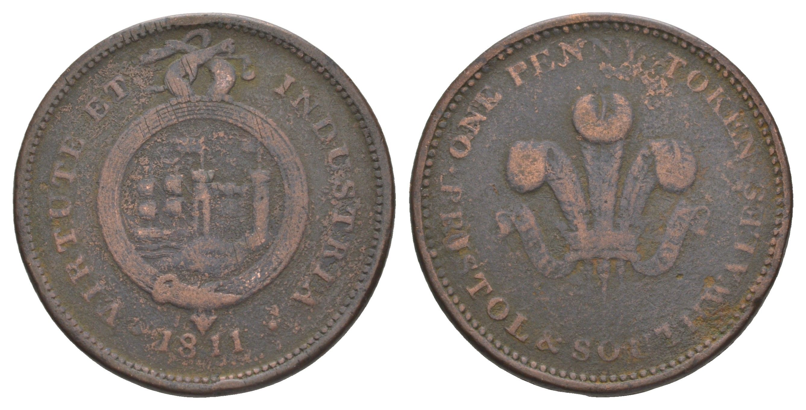 Великобритания, Бристоль и Юг Уэльса 1 пенни 1811 токен Withers 540, Davis 103 медь 1526-813