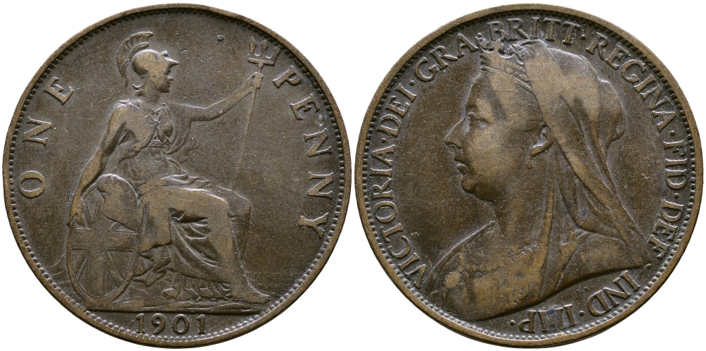 Великобритания 1 пенни 1901 Виктория (1837-1901) KM 790, Spink 3961 бронза    4364-4041