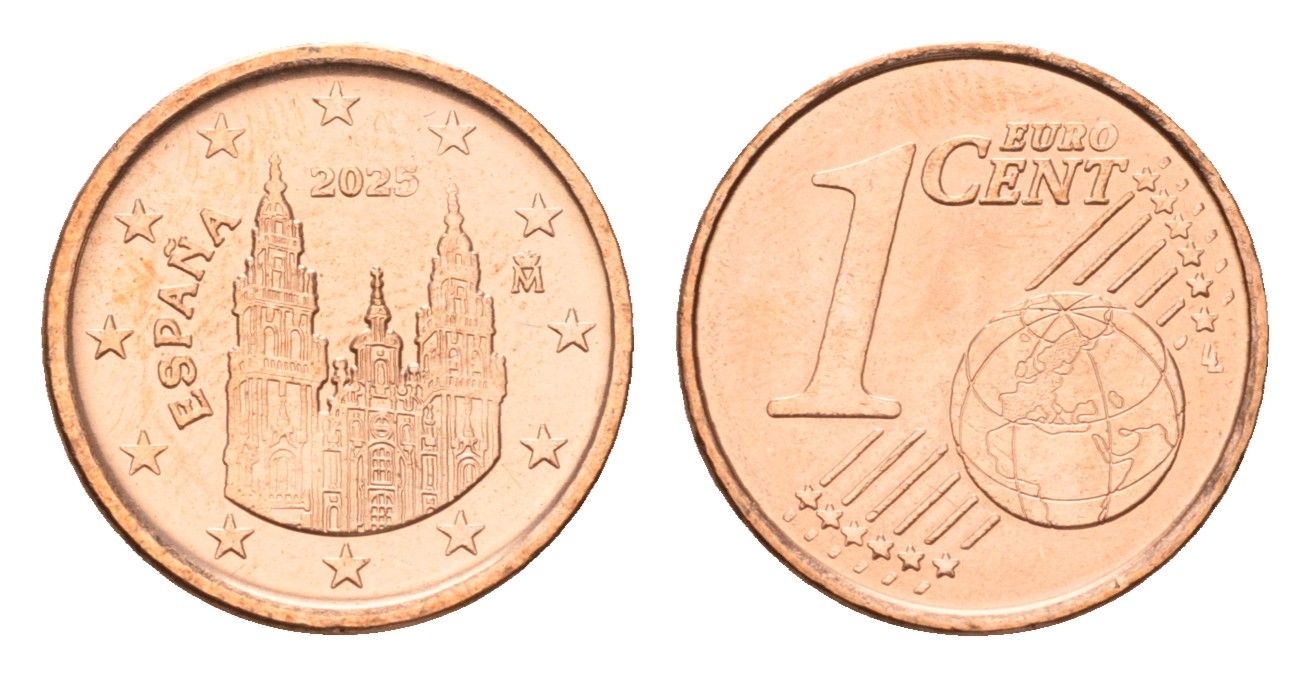 Испания 1 евроцент 2025 тираж 2.500 экземпляров KM 1144 сталь плакированная медью BU 4174-814