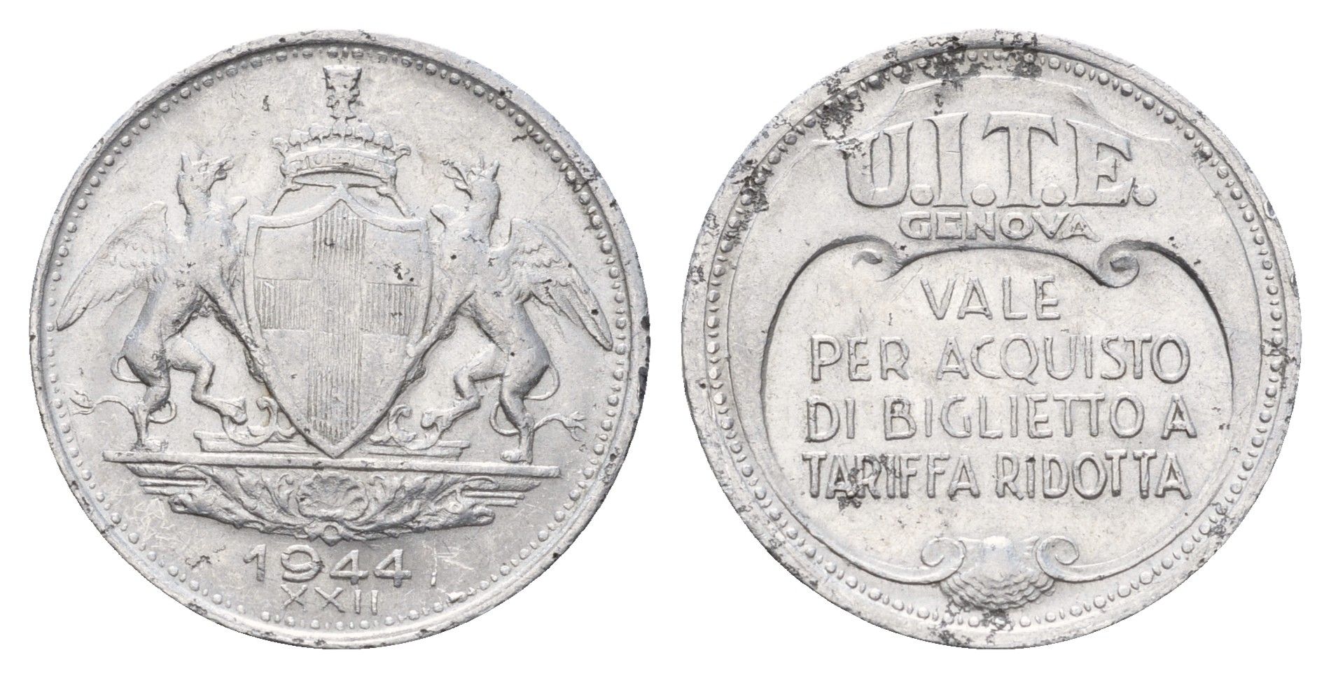 Италия, Милан транспортный жетон для проезда на травмае 1944 диаметр 24 мм, вес 1,4 гр алюминий 5010-1322
