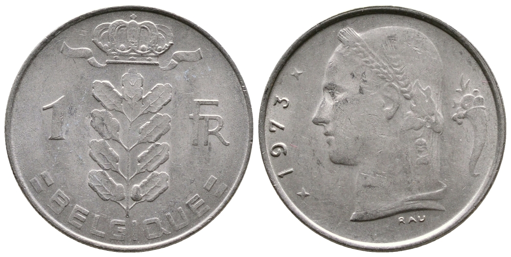 Бельгия 1 франк 1973 Belgique KM 142.1 медно-никель 259-754