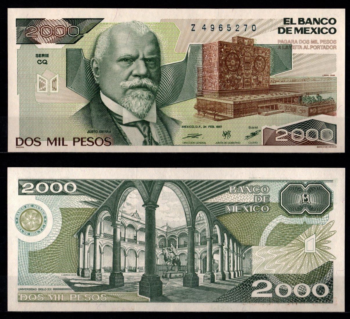 Мексика 2000 песо 1987 Pick 86 b бумага UNC (пресс) 7198-17-2-1