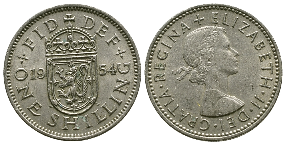 Великобритания 1 шиллинг 1954 Елизавета II (1952-2022), Шотландский герб KM 905, Spink 4148 медно-никель 4384-547