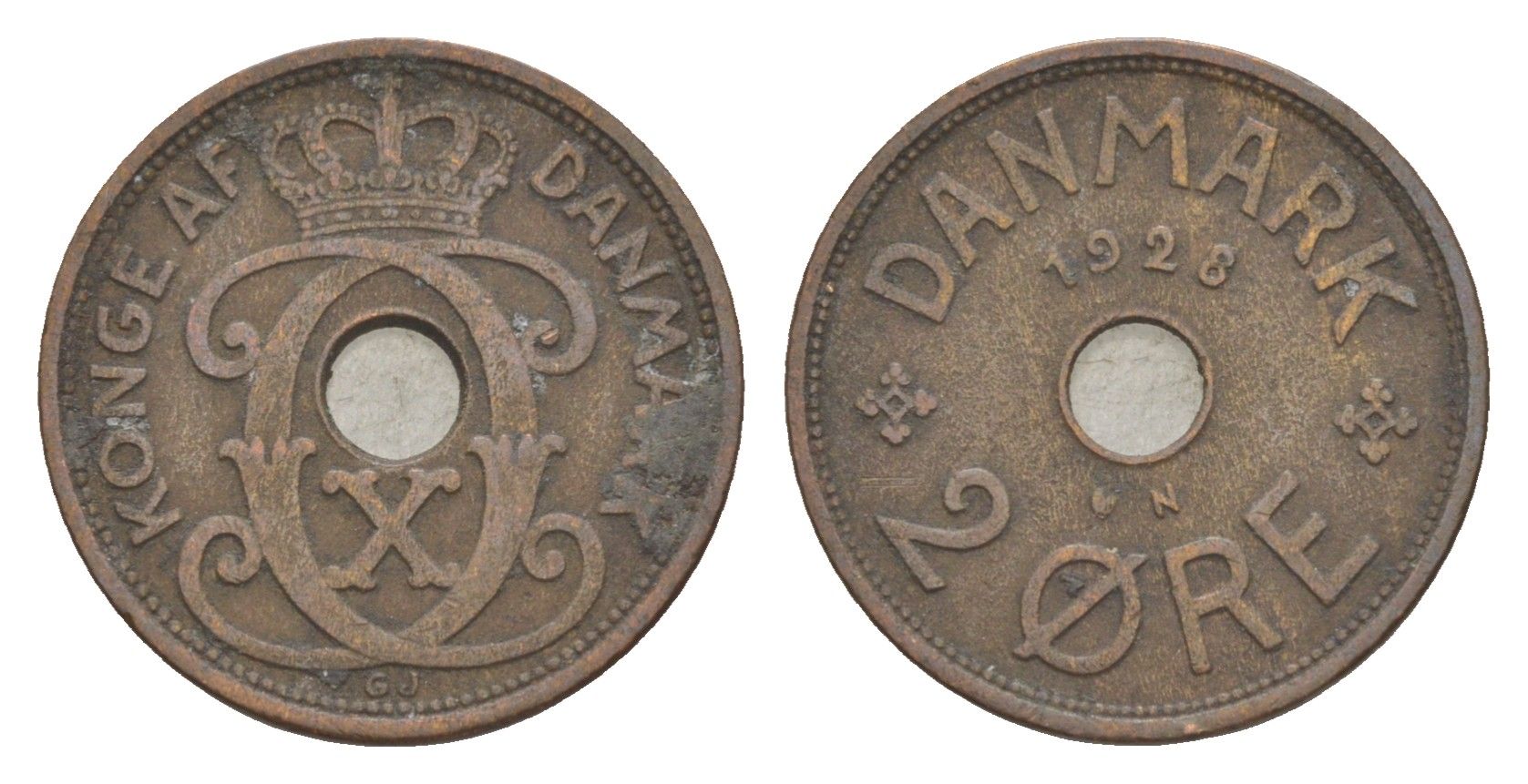 Дания 2 эре 1928 N, Кристиан X (1912-1947) KM 827 бронза 4639-733