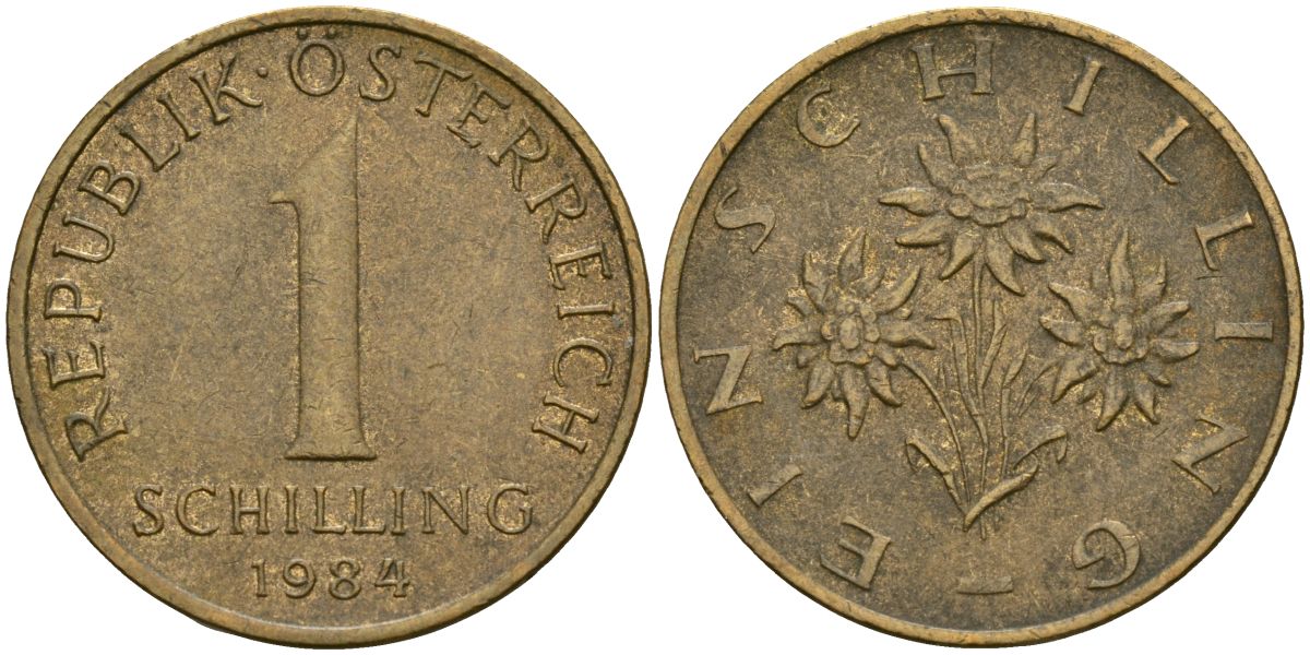 Австрия 1 шиллинг 1984 KM 2886 алюминиевая бронза 4135-234