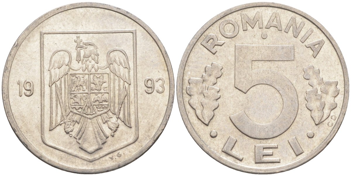 Румыния 5 лей 1993 KM 114 сталь плакированная никелем 219-1254