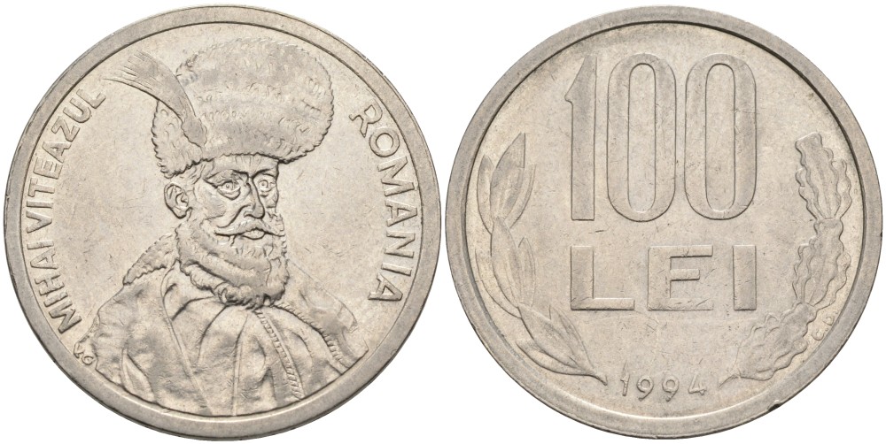 Румыния 100 леев 1994 Михай Храбрый (1558-1601) KM 111 сталь плакированная никелем 4178-1211