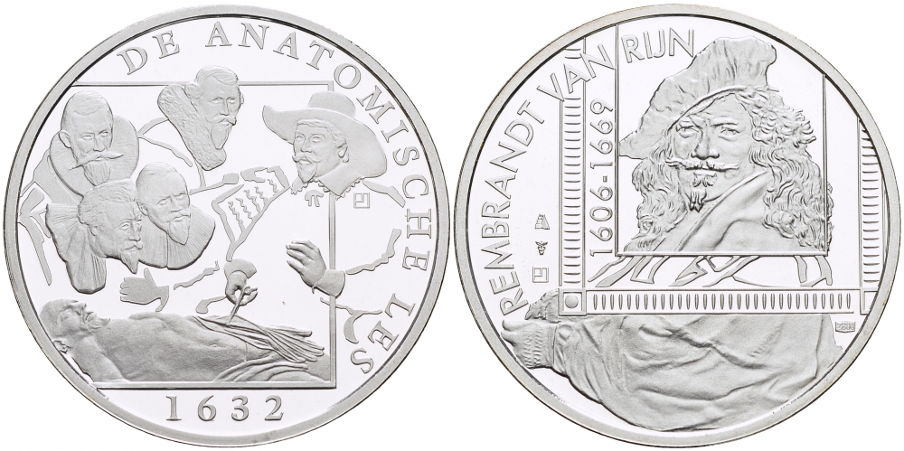 НИДЕРЛАНДЫ МЕДАЛЬ РЕМБРАНДТ (1606-1669), УРОКИ АНАТОМИИ 1632 ГОД, ДИАМЕТР 30 мм., ВЕС 9,42 гр. медно-никель 1087-2-25