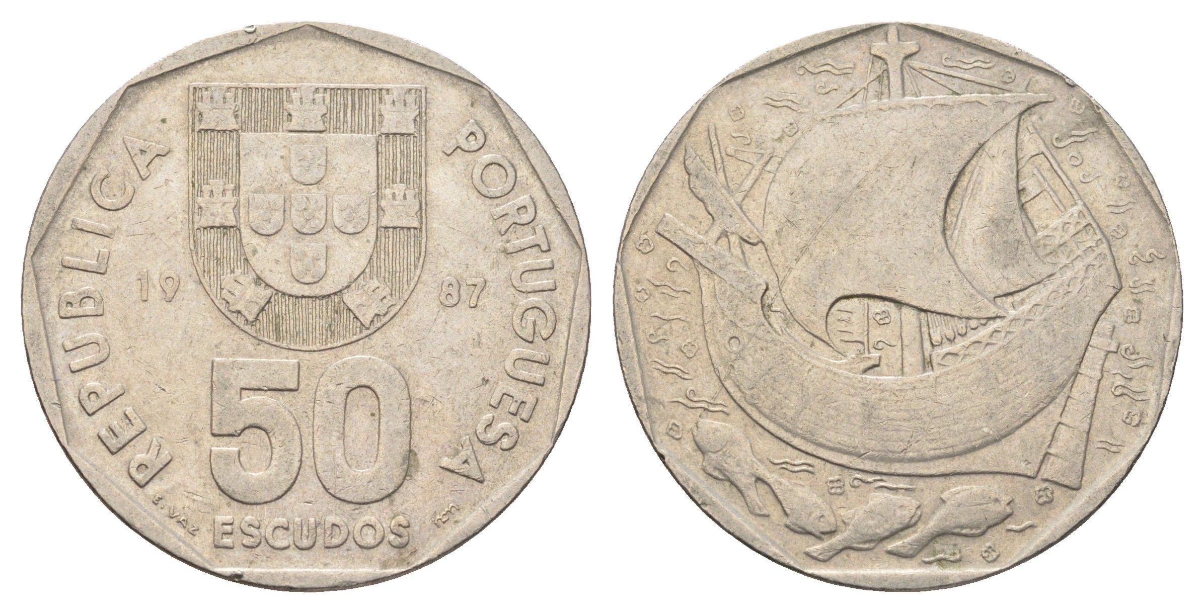 Португалия 50 эскудо 1987 KM 636 медно-никель 4660-337