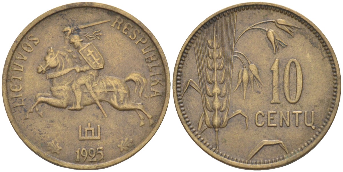 Литва 10 центов 1925 Республика (1918-1940) KM 73 алюминиевая бронза 106-1211