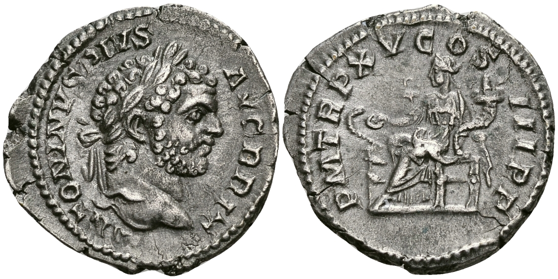 Римская Империя денарий 212 Каракалла PM TRP XV COS III PP Салюта, персонификация Здоровья и Благополучия Рим Extremely fine RIC 196 серебро 1073-5-5-5