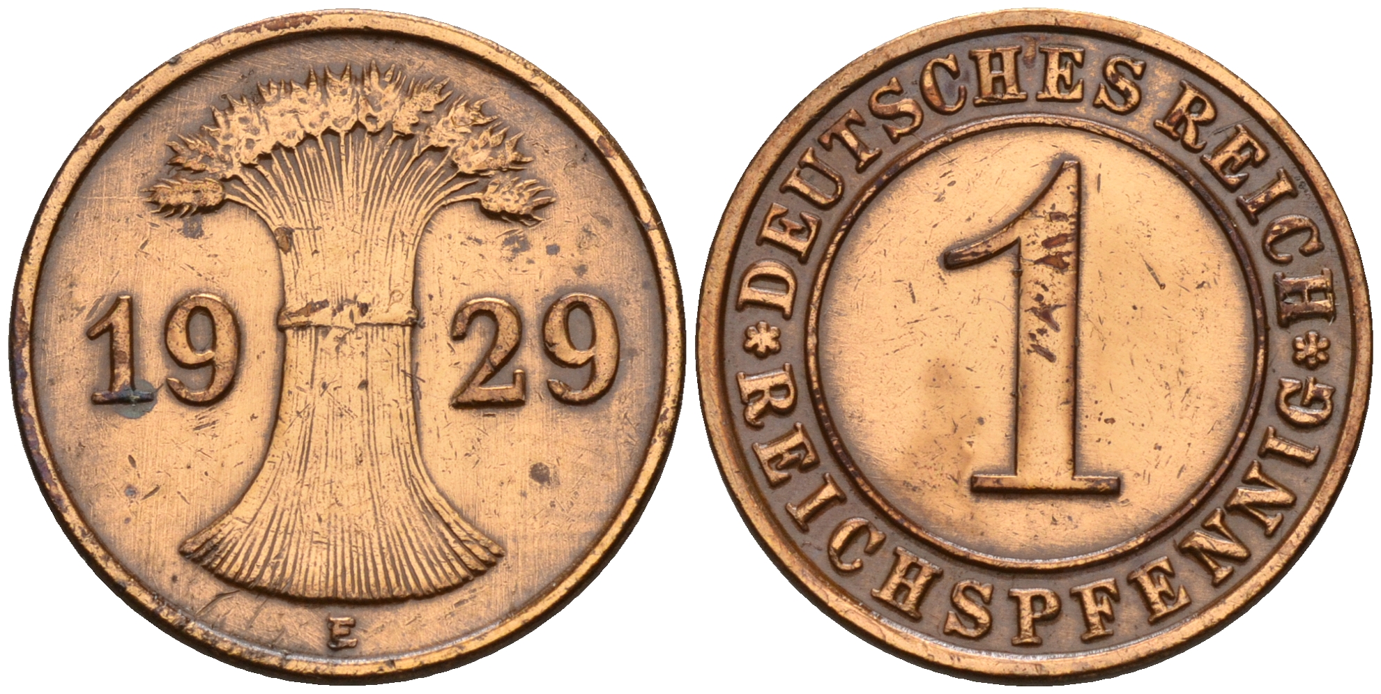 Германия 1 рейхспфенниг 1929 E KM 37,  J. 313 бронза    4152-1247