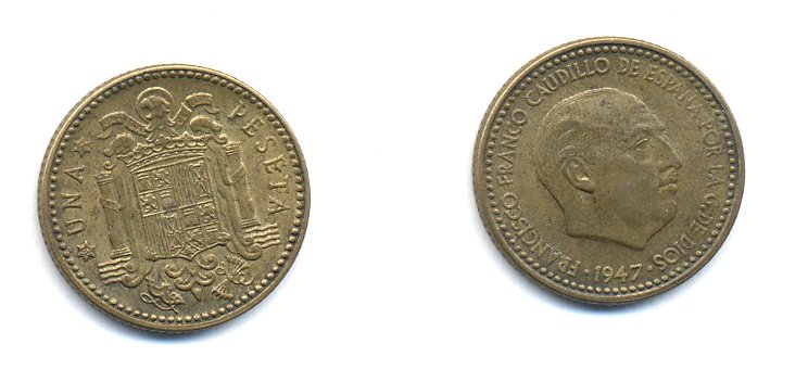 Испания 1 песета 1947 (52) Франсиско Франко (1939-1975) KM 775 алюминиевая бронза 54-231