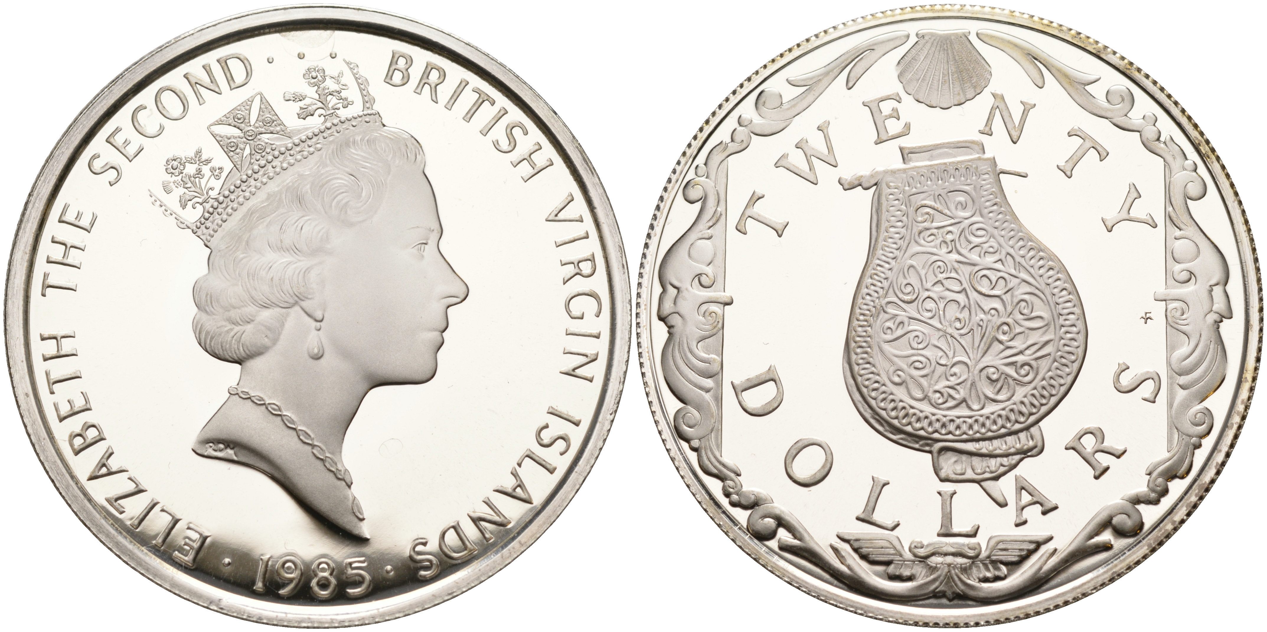 Британские Виргинские острова 20 долларов 1985 флакон для духов KM 70 серебро  PROOF  1095-2-41