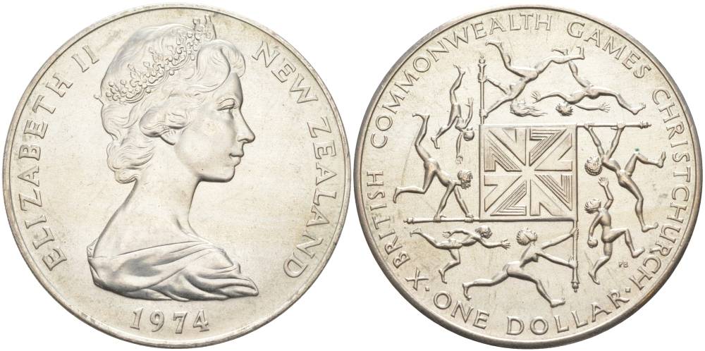 Новая Зеландия 1 доллар 1974 X Игры Британского Содружества наций, Елизавета II (1952-2022) KM 44 медно-никель UNC 118-1232