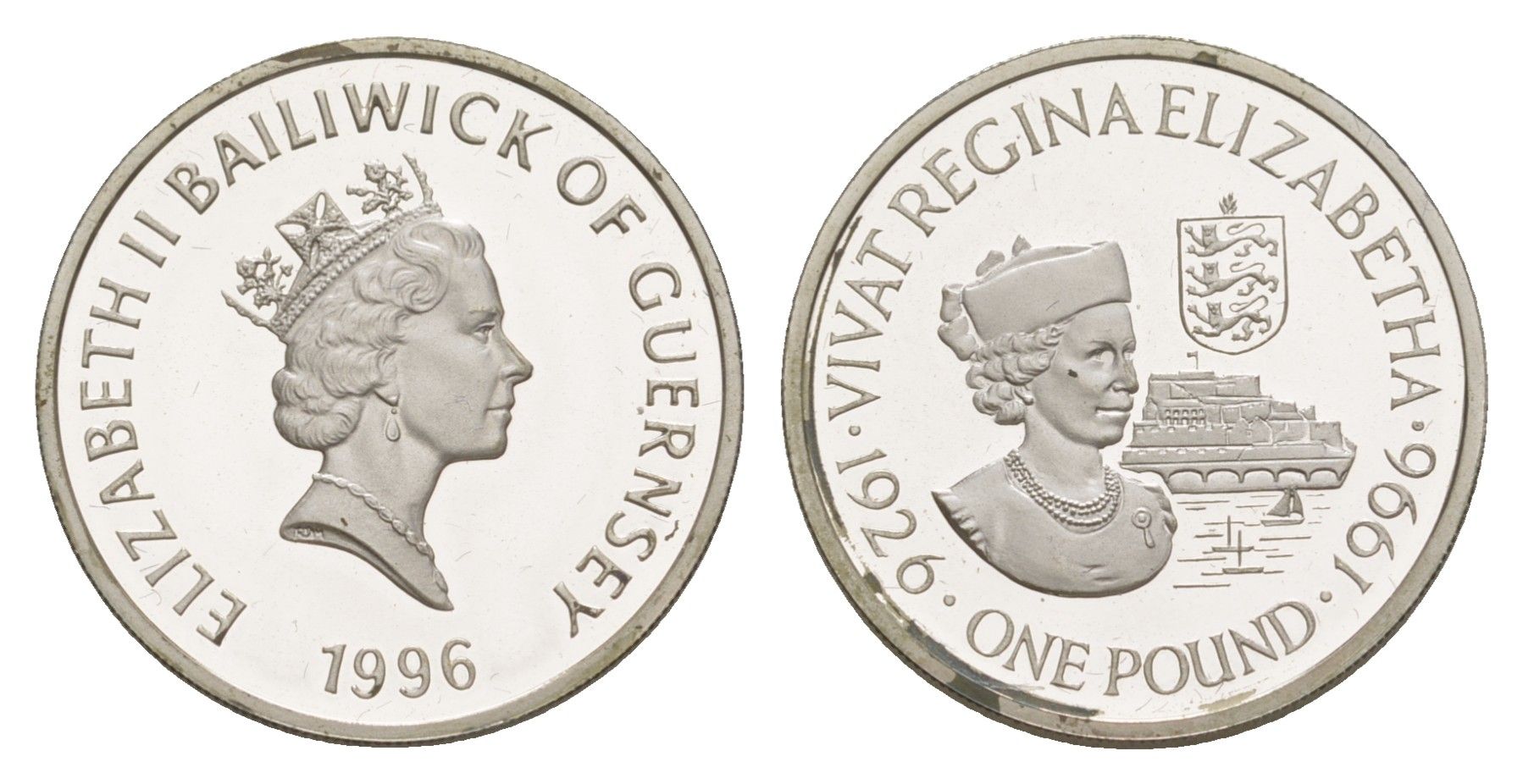 Гернси 1 фунт 1996 70 лет со дня рождения Королевы Елизаветы II KM 78 серебро PROOF 1521-1023