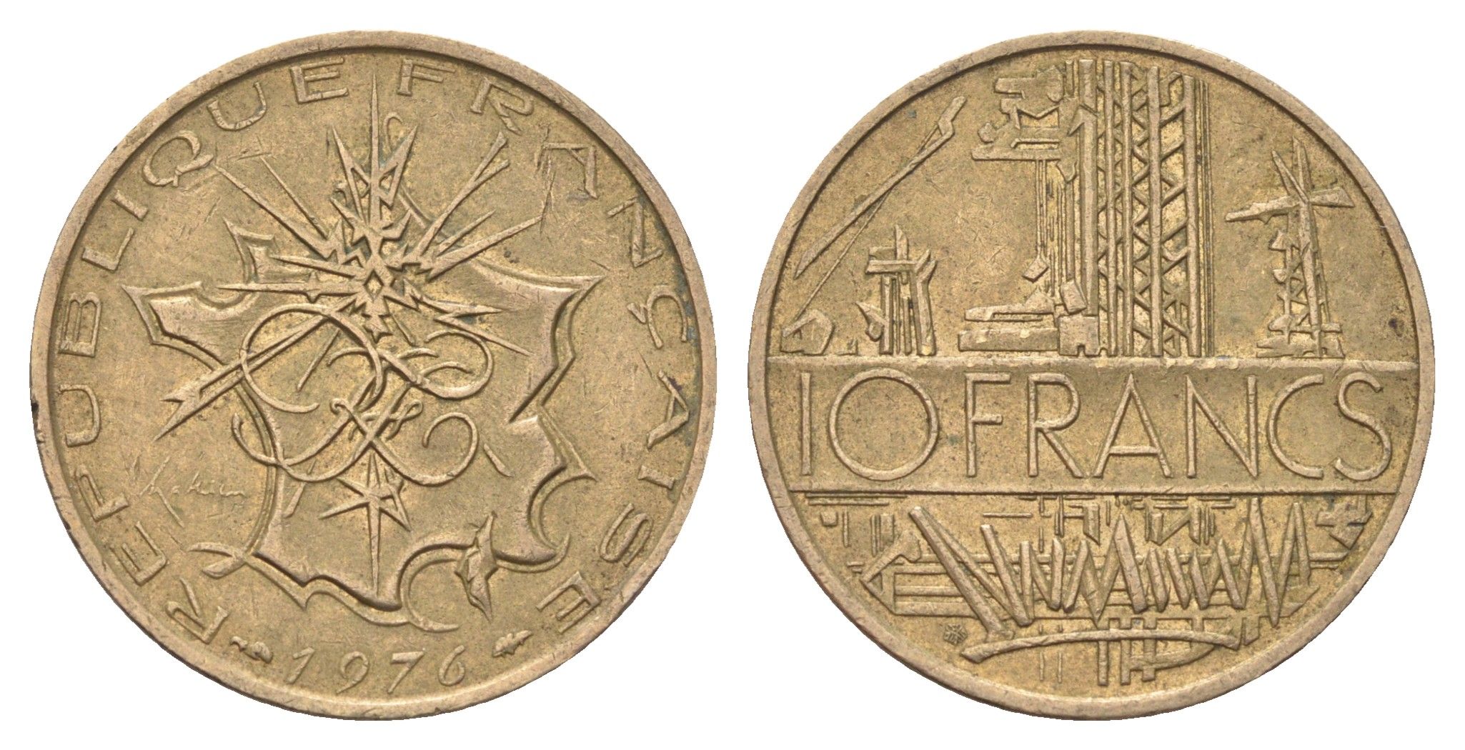 Франция 10 франков 1976 KM 940 медь алюминий никель 4704-446