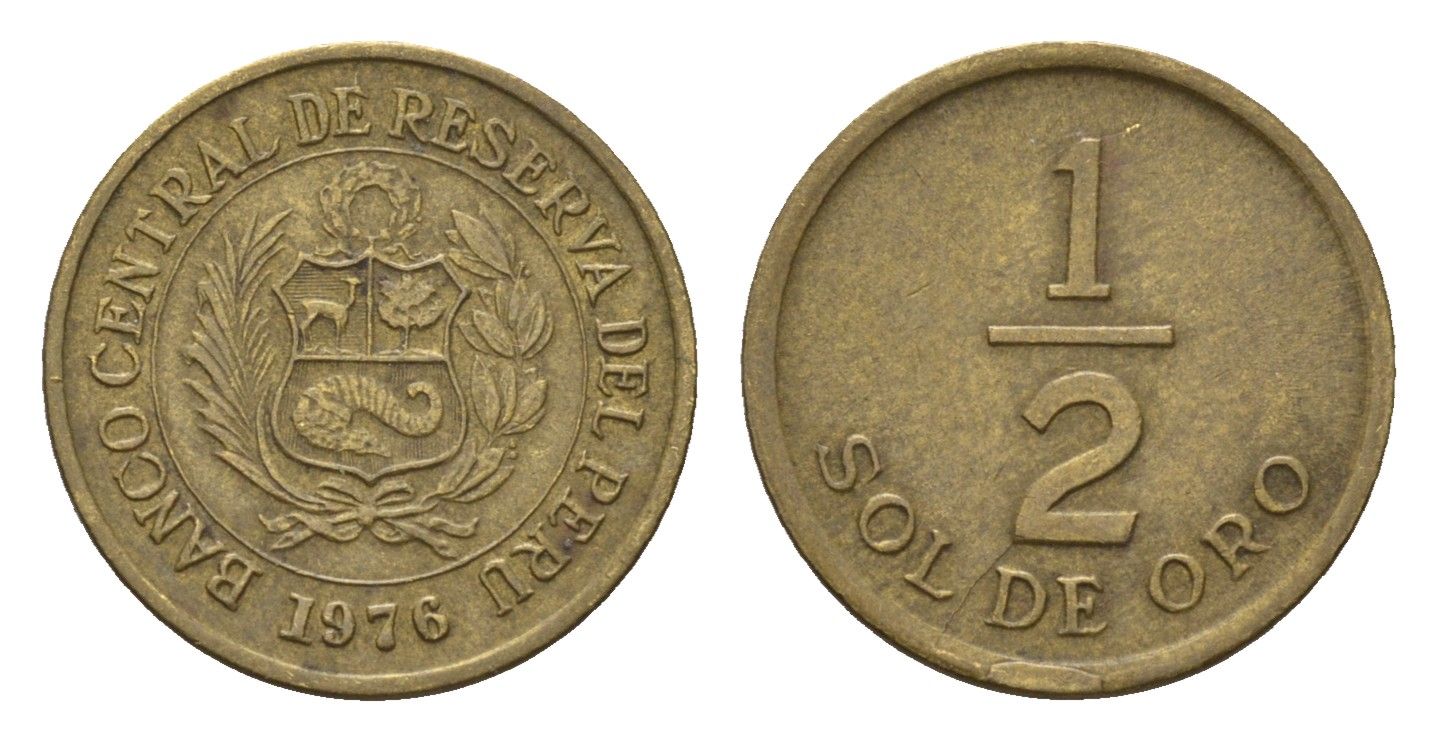 Перу 1/2 соль 1976 KM 265 латунь 4674-1112