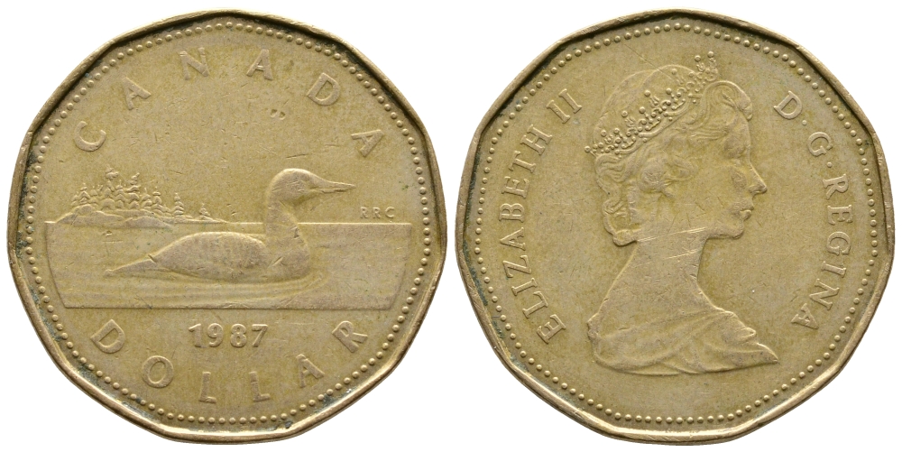Канада 1 доллар 1987 Елизавета II (1952-2022), утка KM 157 никель плакированный алюминиевой бронзой 4681-137