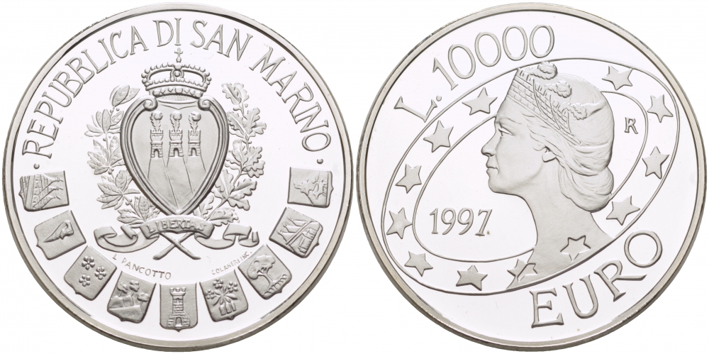 Сан-Марино 10000 лир 1997 Евро KM 372 серебро PROOF 1068-3-13