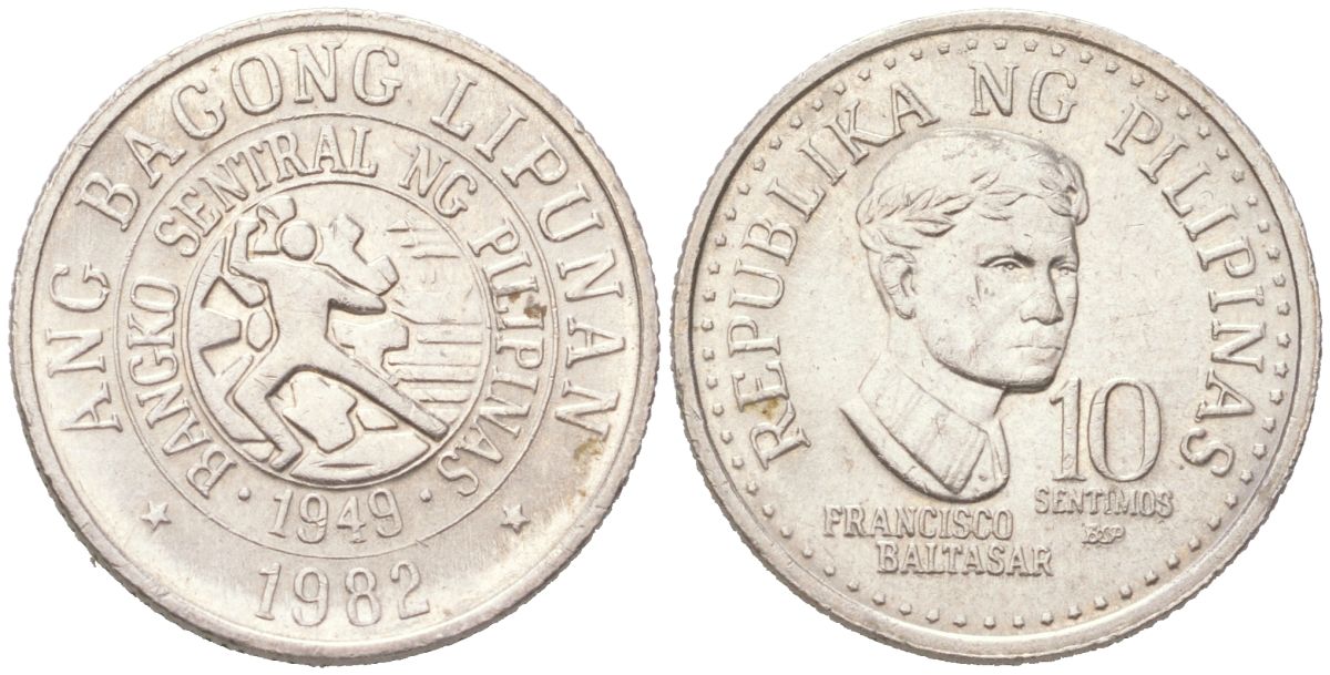 Филиппины 10 сентимо 1982 KM 226 медно-никель UNC 4614-524