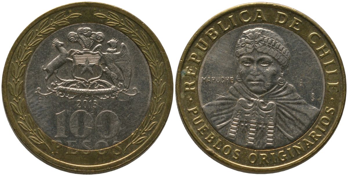 Чили 100 песо 2013 So KM 236, Schon 84 биметалл 4544-241