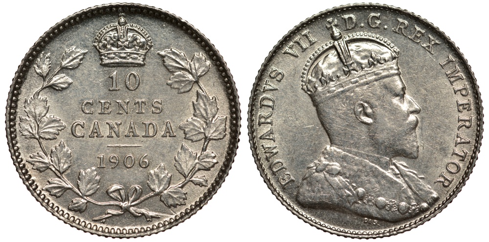 Канада 10 центов 1906 Эдуард VII KM 10 серебро  aUNC  1518-315