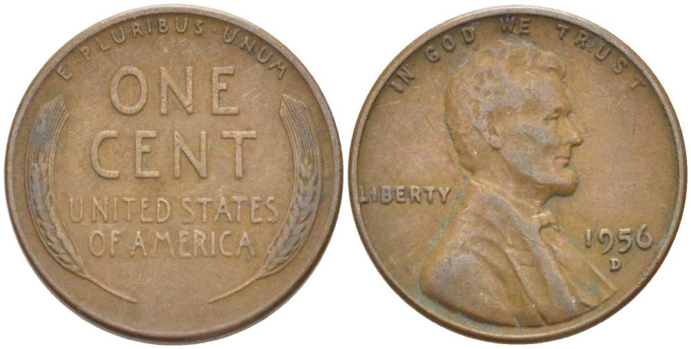 США 1 ЦЕНТ 1956 D, ЛИНКОЛЬН KM А132 медь цинк 218-1026