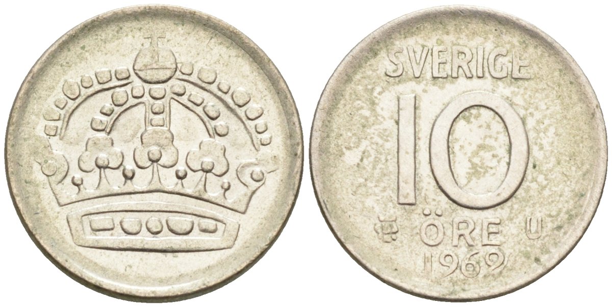 Швеция 10 эре 1962 Густав VI Адольф (1950-1973) KM 823 серебро 4585-353