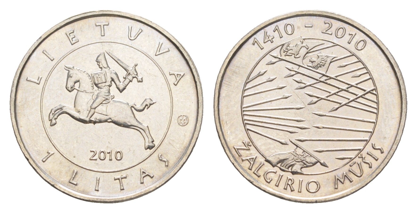 Литва 1 лит 2010 600 лет Грюнвальдской битве KM 172 медно-никель UNC 4566-1112