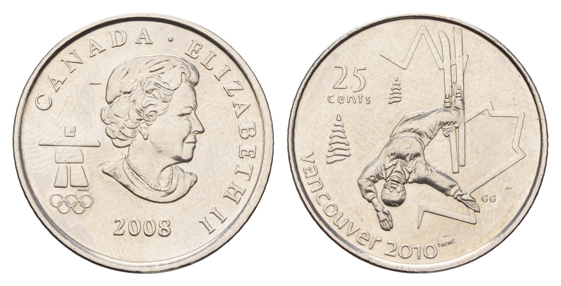 Канада 25 центов 2008 XXI зимние Олимпийские Игры, Ванкувер 2010 - Фристайл KM 765 сталь плакированная никелем UNC 4678-1155