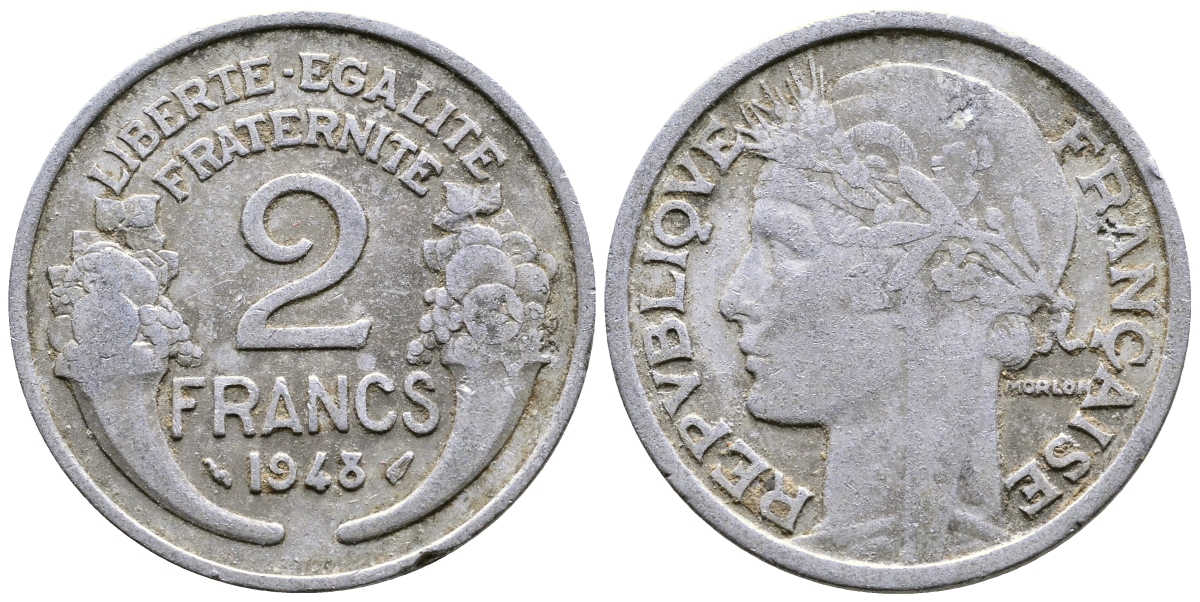 Франция 2 франка 1948 KM 886а.1 алюминий 81-114