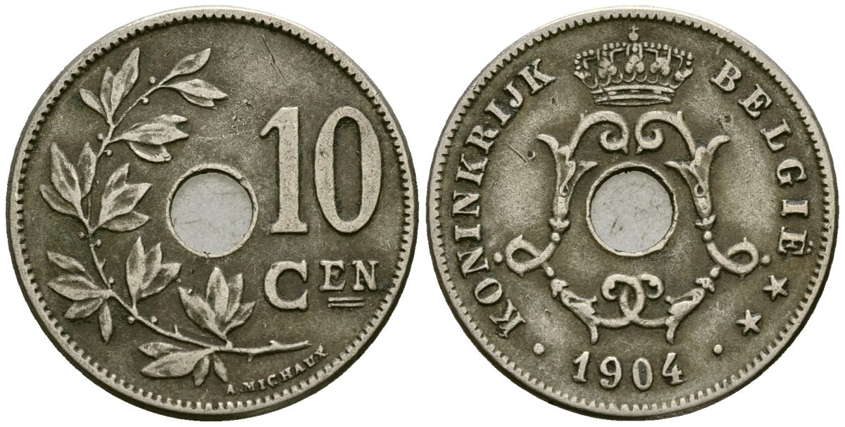 Бельгия 10 сантимов 1904 Belgie KM 53 медно-никель 4172-1151