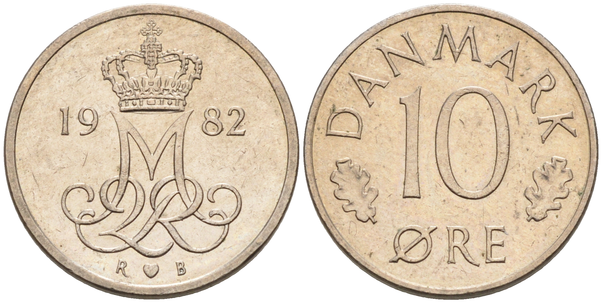 Дания 10 эре 1982 R; B, Маргрете  II (1972-2024) KM 860.3 медно-никель 4564-1236