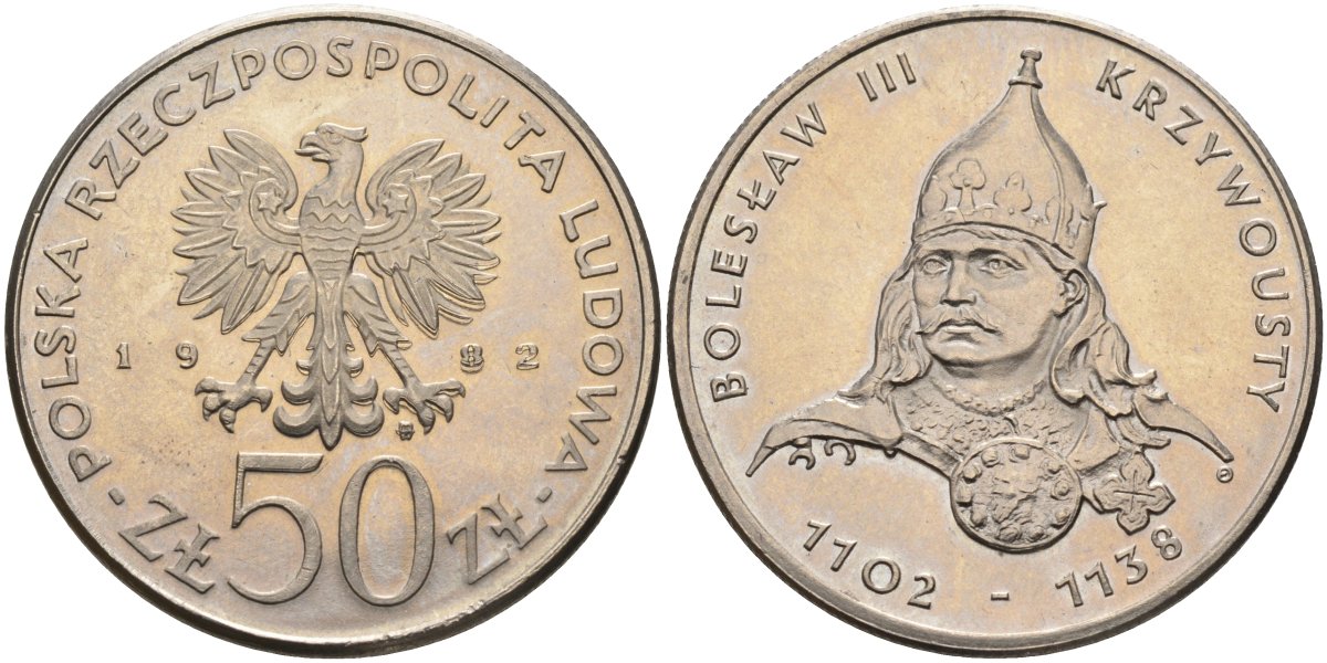 Польша 50 злотых 1982 MW, серия польские правители, Болеслав III Кривоустый (1102-1138) KM 133, Parchimowicz 264 медно-никель 3334-332
