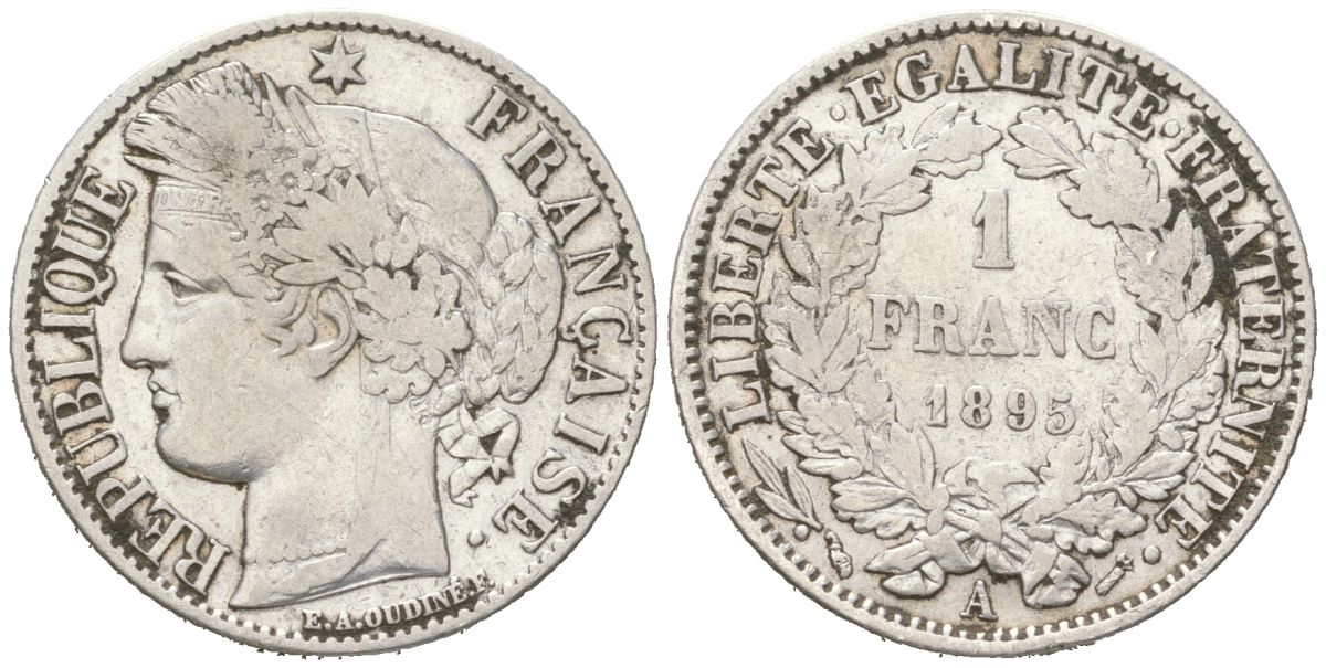Франция 1 франк 1895 A KM 822.1 серебро 4616-521