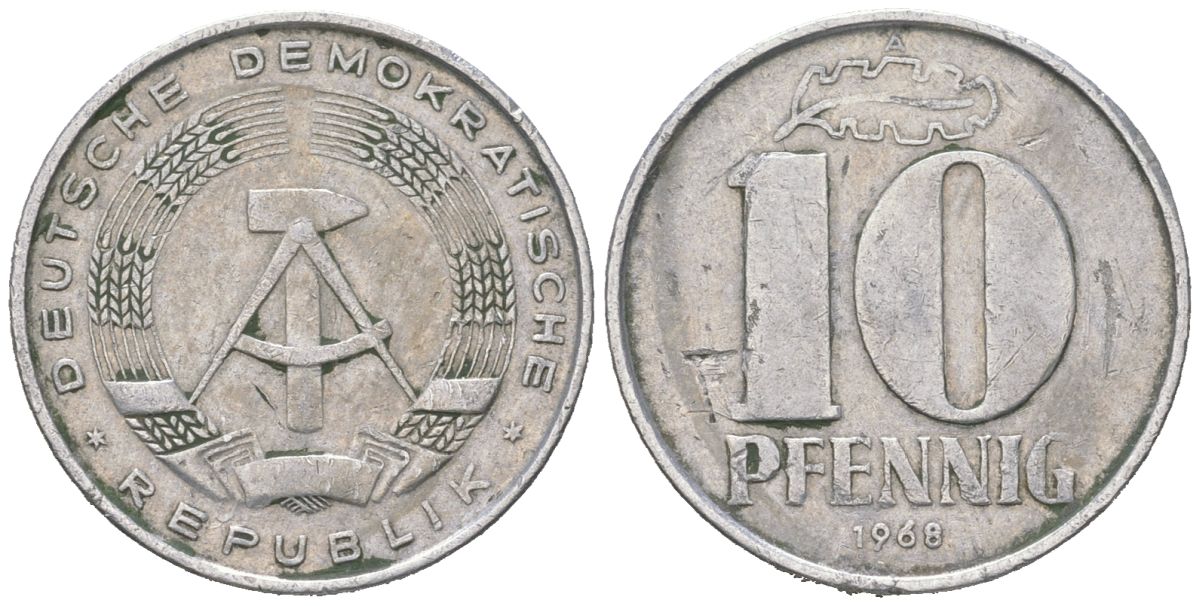 ГДР 10 пфеннигов 1968 A KM 10 алюминий 201-839