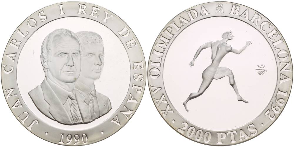 Испания 2000 песет 1990 XXV летние Олимпийские игры 1992 года в Барселоне, бег KM 864 серебро PROOF 1088-10-61