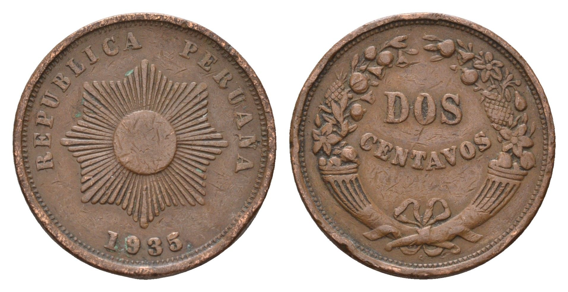 Перу 2 сентаво 1935 KM 212 бронза 4676-1134