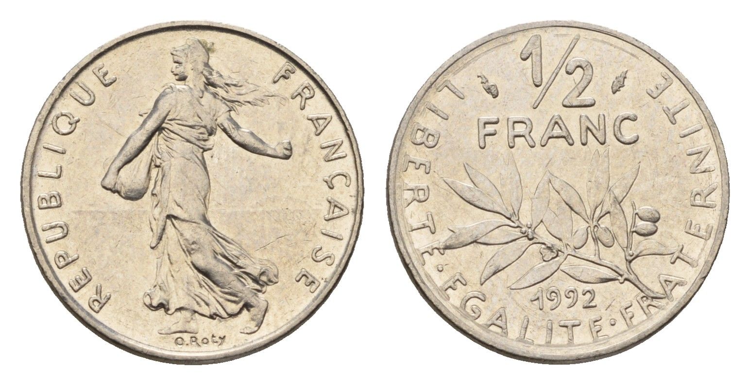 Франция 1/2 франка 1992 KM 931.1 никель UNC 4613-253